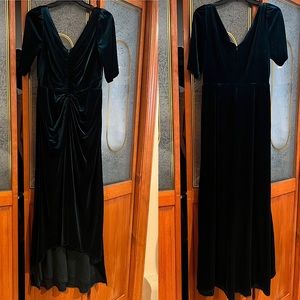 Emerald green velvet evening dress
